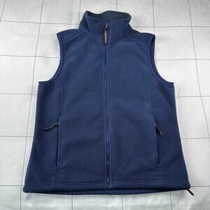 L.L. Bean Vest Womens Medium Regular Blue Fleece Full Zip Mock Neck Pockets Warm